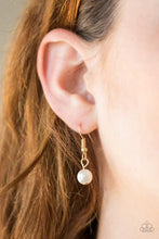 Load image into Gallery viewer, Uniquely Uptown Pearly White Beads & Rhinestones Gold Necklace