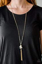 Load image into Gallery viewer, Uniquely Uptown Pearly White Beads & Rhinestones Gold Necklace
