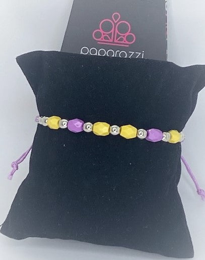 Beads Purple and Yellow Starlet Shimmer Pull String Bracelet
