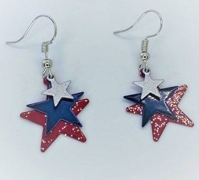 Patriotic Triple Star Earrings Big Red 2 Starlet Shimmer Earrings