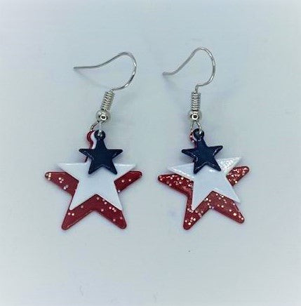 Patriotic Triple Star Earrings Big Red 1 Starlet Shimmer Earrings