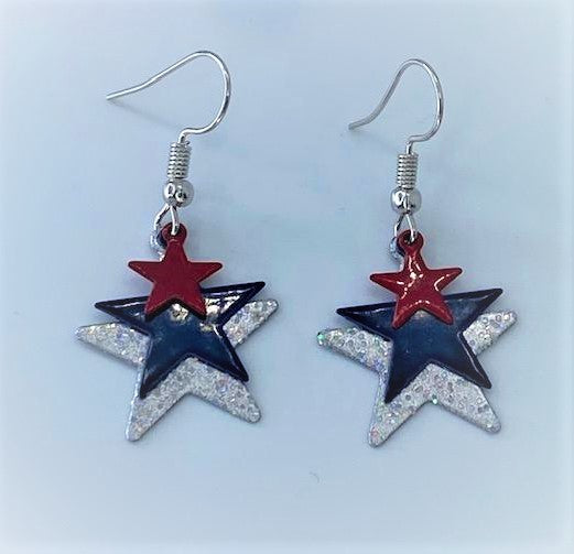 Patriotic Triple Star Earrings Big Silver 1 Starlet Shimmer Earrings
