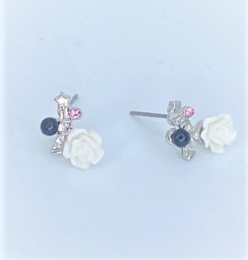 Eiffel Tower White Rose 1 Starlet Shimmer Earrings