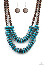Load image into Gallery viewer, Dominican Disco Blue &amp; Brown Wood Necklace
