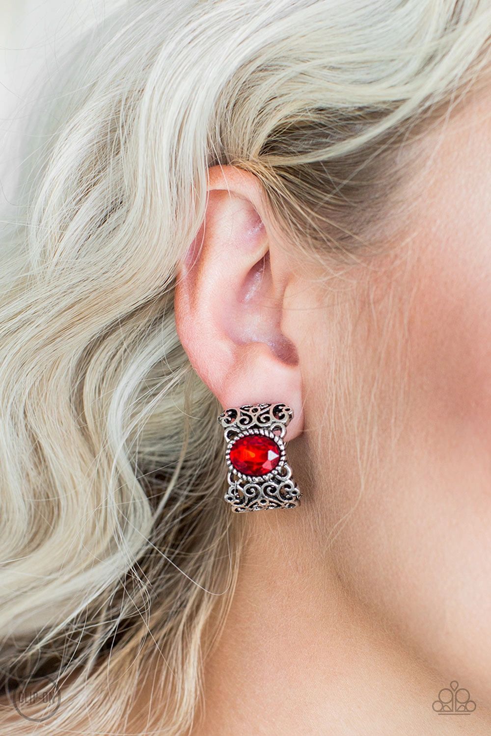 Glamorously Grand Duchess Red Clip-On Earrings