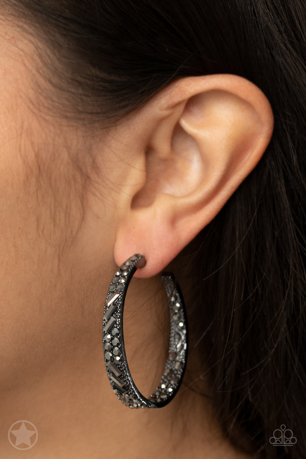 Glitzy By Association Black Hoop Earrings