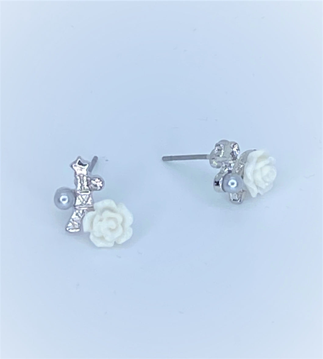 Eiffel Tower White Rose 2 Starlet Shimmer Earrings