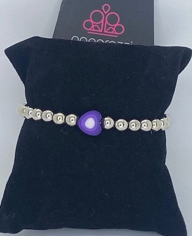 Heart Eraser Purple Starlet Shimmer Stretch Bracelet