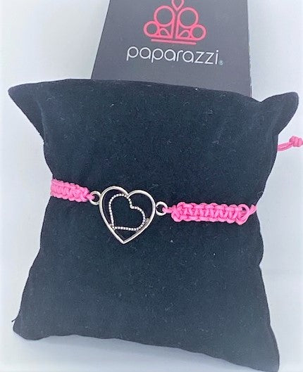 Double Hearts Pink Starlet Shimmer Pull String Bracelet