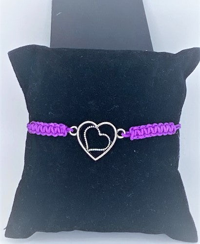 Double Hearts Purple Starlet Shimmer Pull String Bracelet