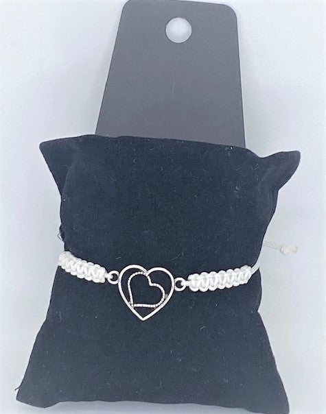 Double Hearts White Starlet Shimmer Pull String Bracelet