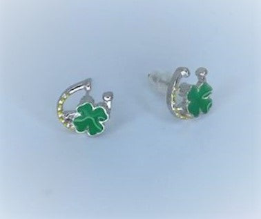 St. Patrick's Day Horseshoe with Clover Starlet Shimmer Earrings