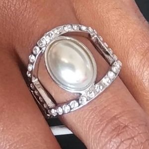 Radiating Riches White Pearl and Rhinestones Ring