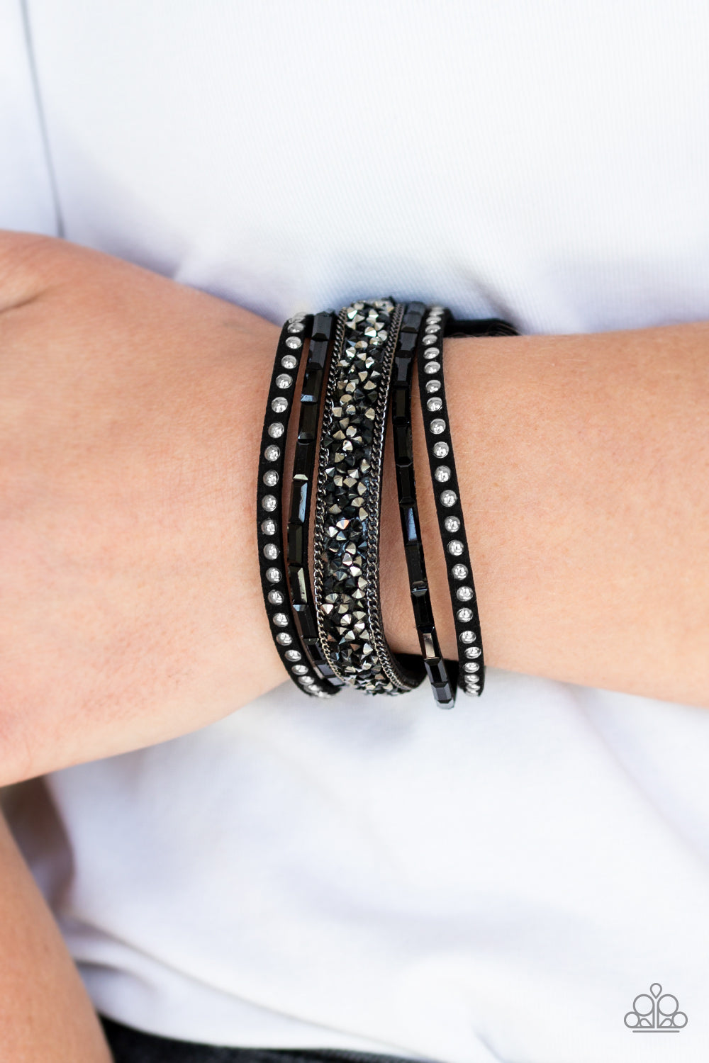 Rhinestone Rocker Black Urban Wrap Bracelet