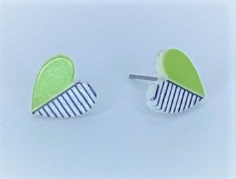 Striped Hearts Green Starlet Shimmer Earrings