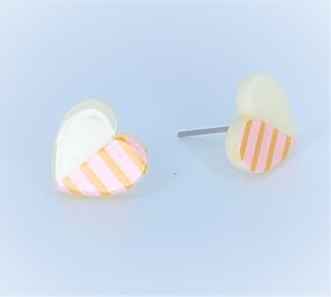 Striped Hearts White Starlet Shimmer Earrings