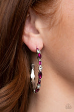 Load image into Gallery viewer, There Goes The Neighborhood Pink Rhinestone Hoop Earrings
