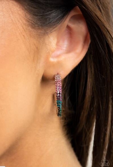 Trail Of Twinkle Pink, Purple, Blue, Green Rhinestone Hoop Earrings