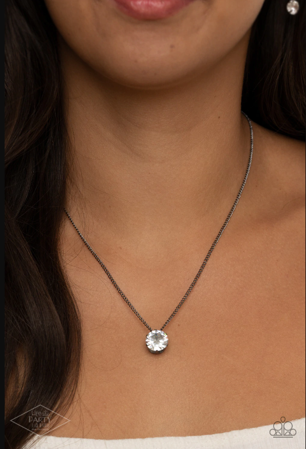 What A Gem White Rhinestone Black Necklace